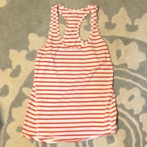 Athleta M Razorback top in orange and white stripe